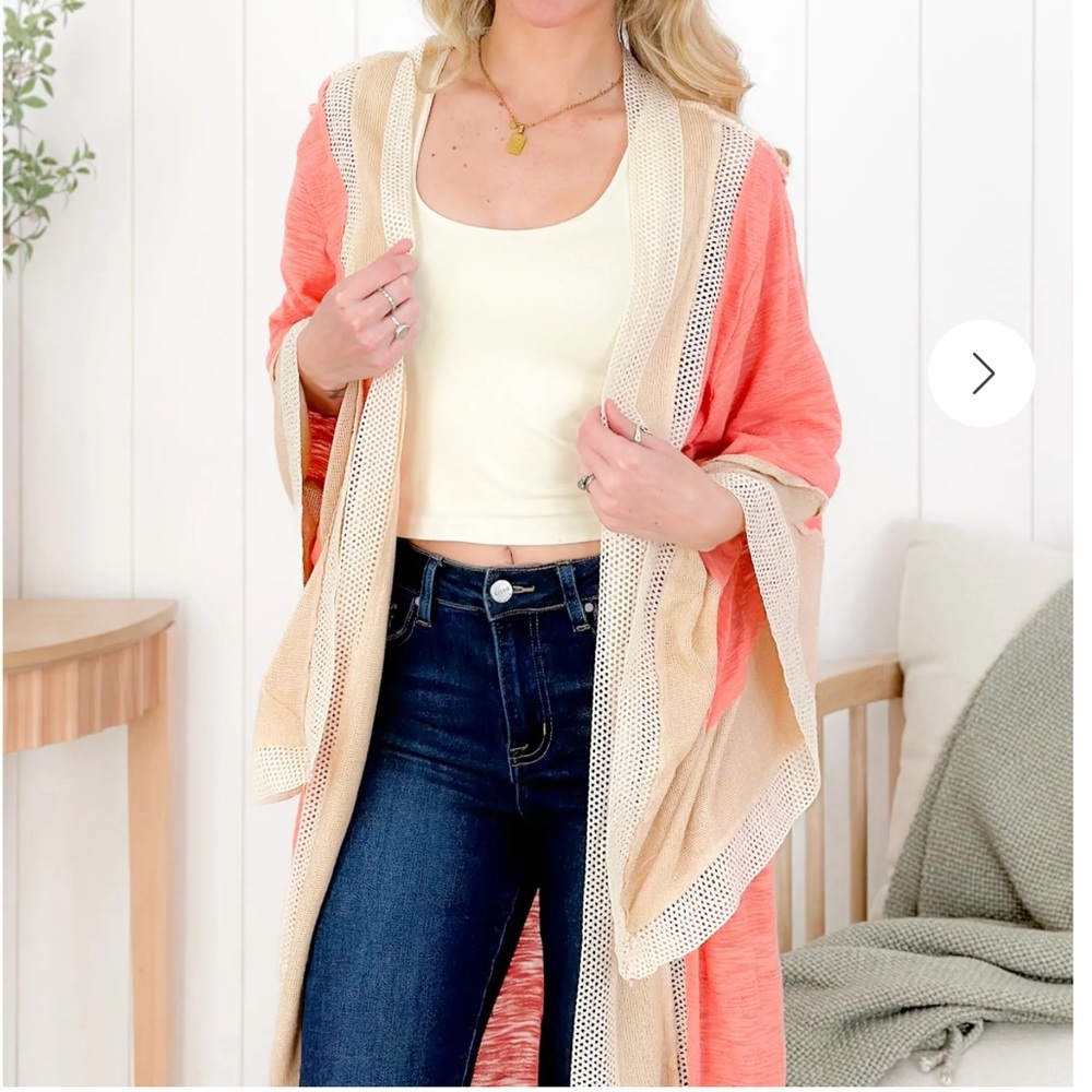 POL Color Block Long Bell Sleeve Maxi Cardigan